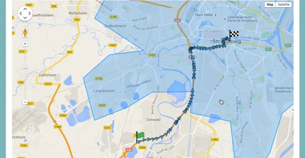 Map with a trail entering a geofence
