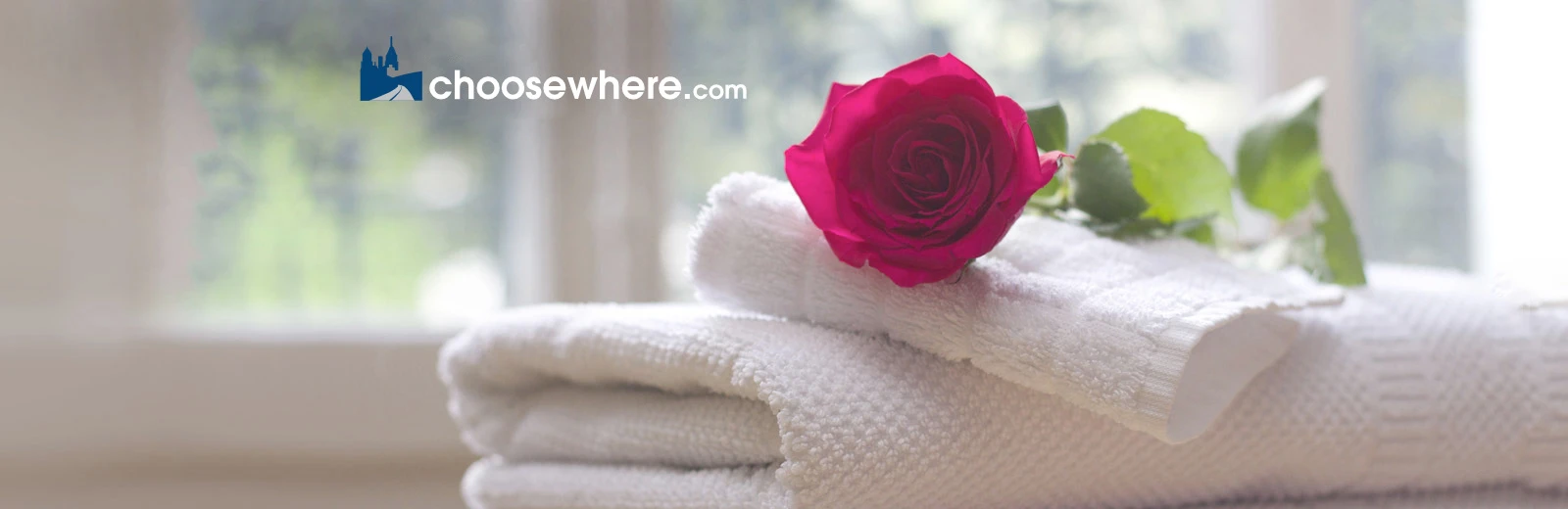 A single red rose sitting on top of a pile of white towels