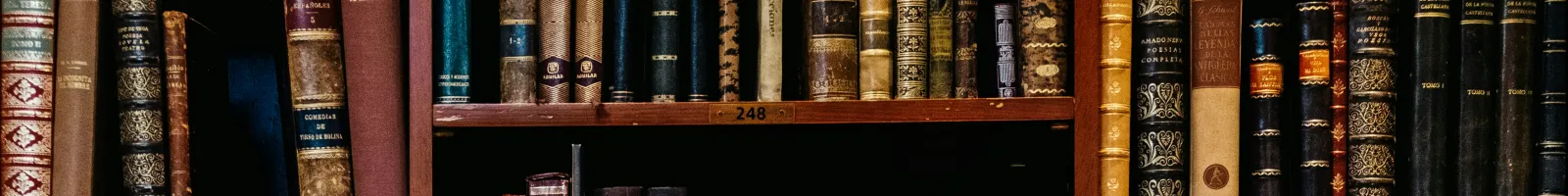 Old books on bookshelves