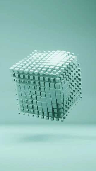 A cube that is floating in the air