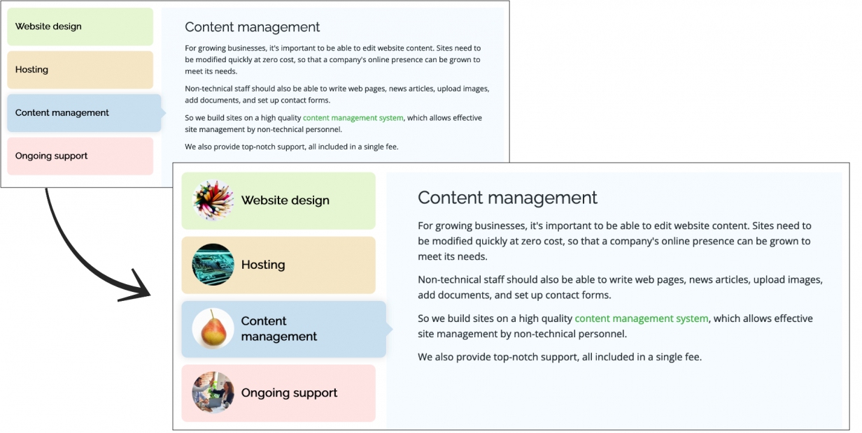 tabbed nest with images